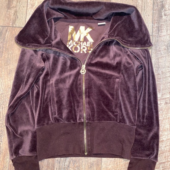 Michael Kors Brown Velour Cozy Zip Up Jacket - Picture 1 of 8